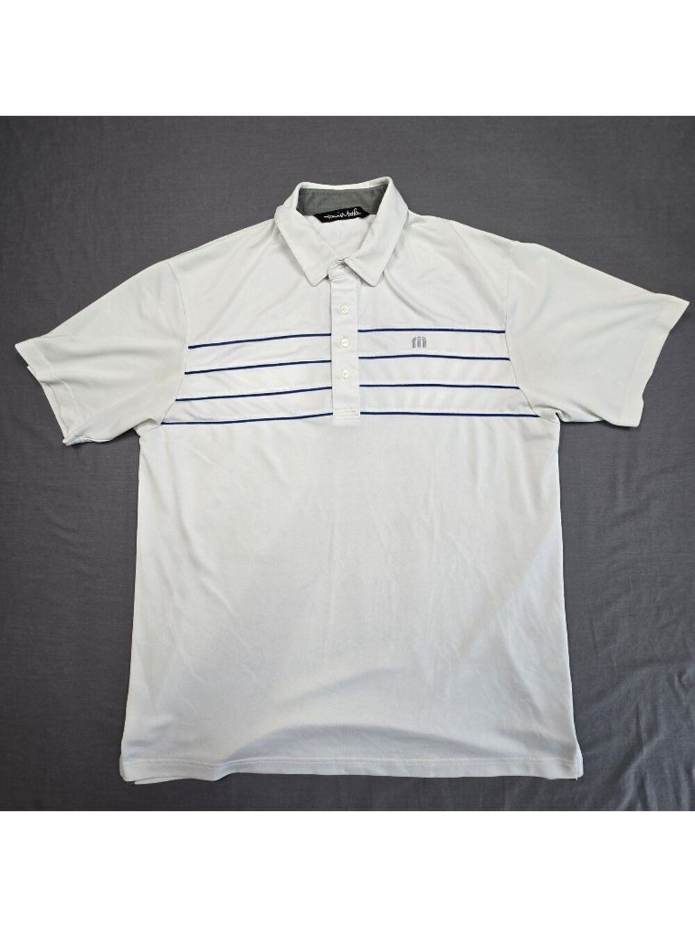 Travis Mathew XL Mens Polo Shirt White & Navy Striped Classic Short Sleeve Golf